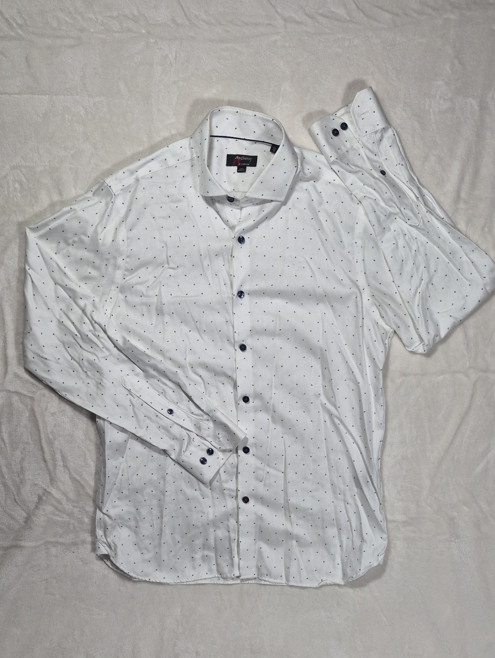 Antthony White Dress Shirt with Navy Dot Accents